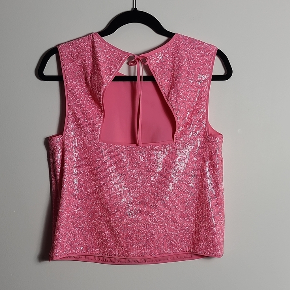 RACHEL ROY Addie Pink And White Speckled Sequin Sleeveless Top Size Medium - Picture 9 of 14
